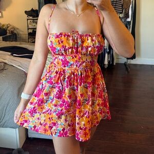 Floral Print Lace Up Romper